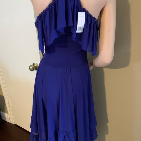 Bebe Women's Blue Ruffled Hanky Hem Dress XS salsa - Picture 2 of 7